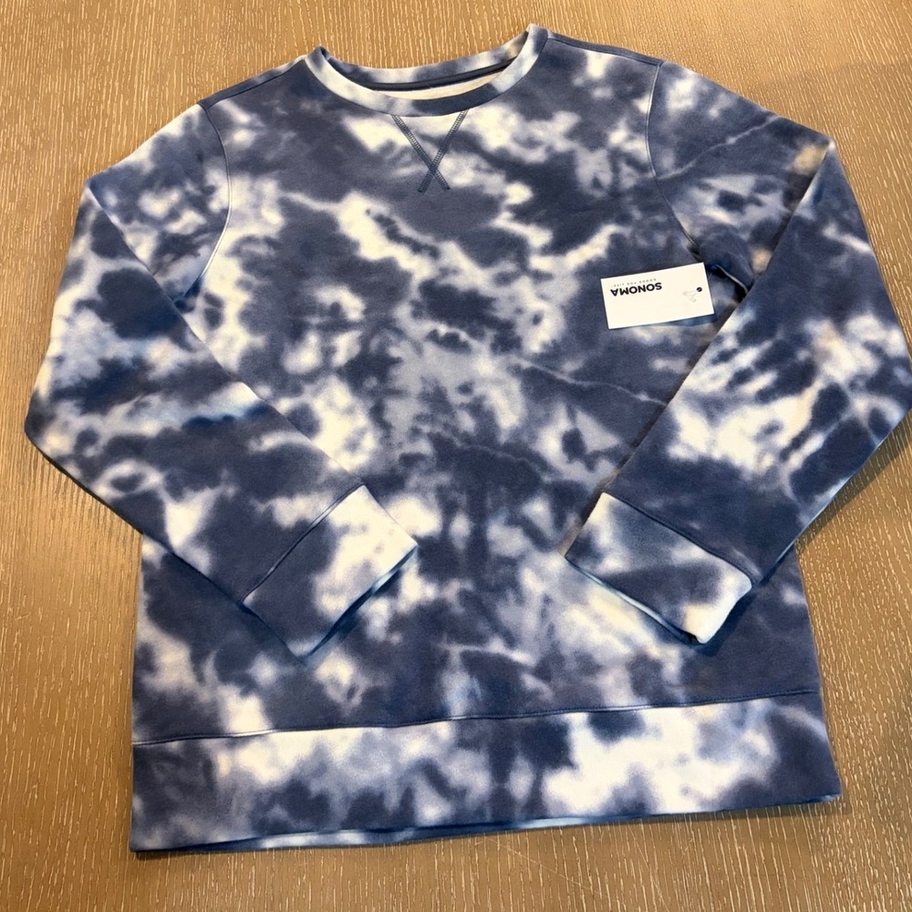 Sonoma Goods For Life‎ Kids Blue Tie Dye Supersoft Crewneck Sweatshirt L 14/16